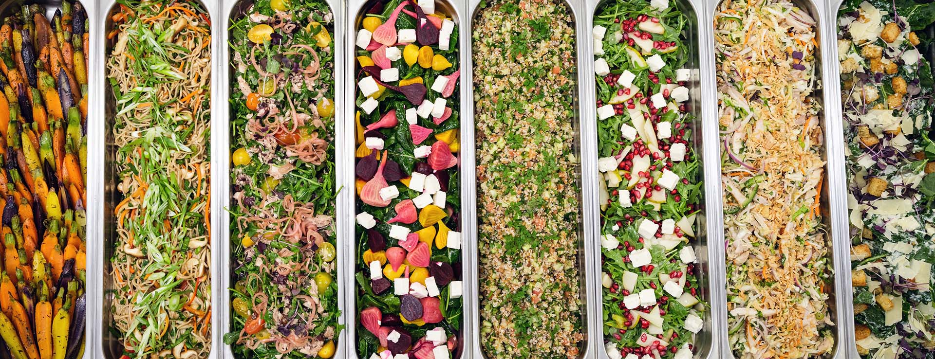 Overhead view of assorted salad bar items